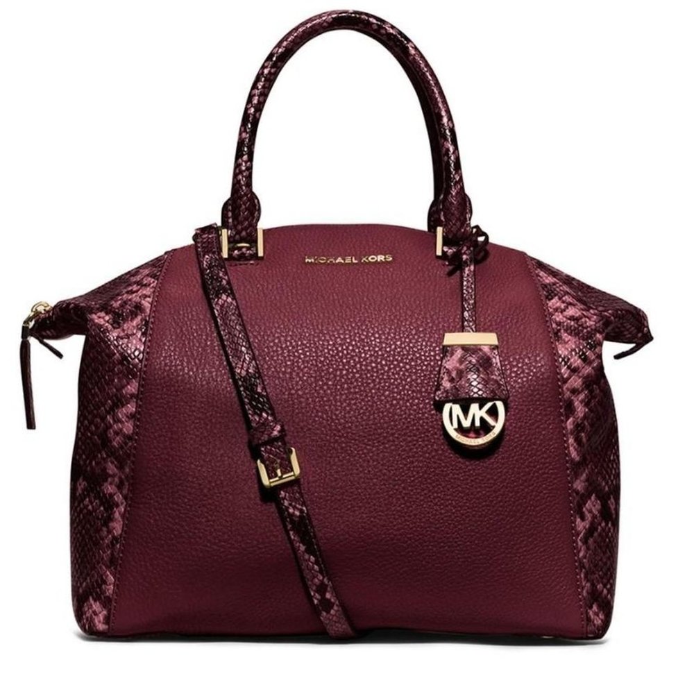 Michael Kors Riley Python Burgundy Satchel purse